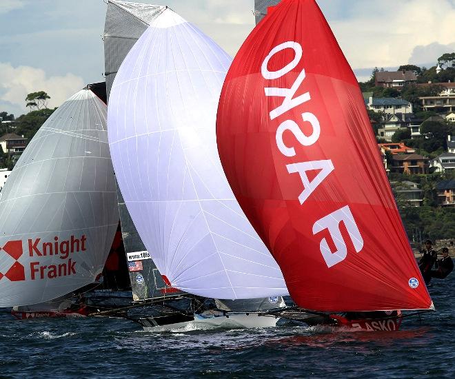 Asko, Harken and Knight Frank on the first lap - JJ Giltinan 18ft Skiff Championship © Frank Quealey /Australian 18 Footers League http://www.18footers.com.au
